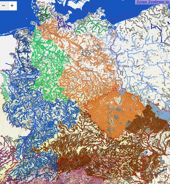 Karte der Flussgebiete Mitteleuropas