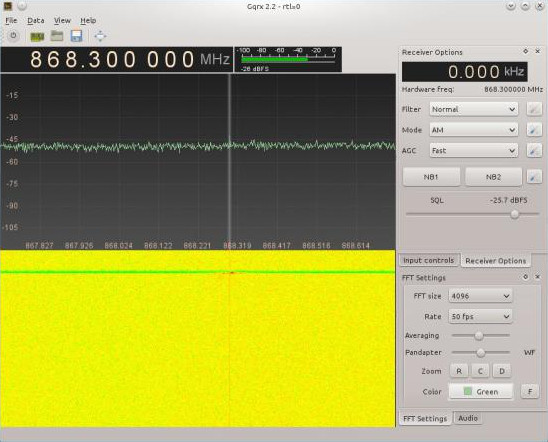 gqrx empfängt ein Signal vom Wettersensor